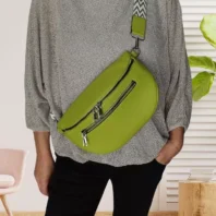 Sac banane à bandoulière bicolore vert anis femme vue devant