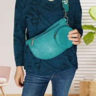 Sac banane large bandoulière femme turquoise vue dos