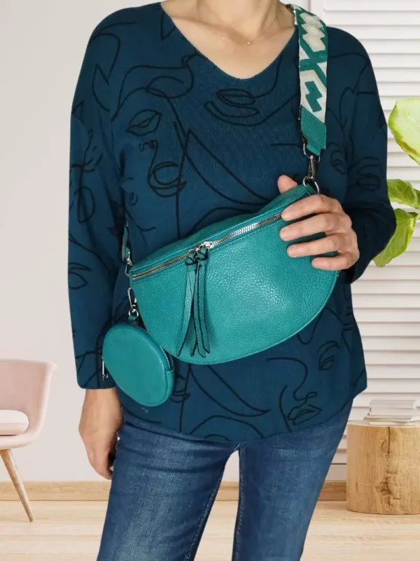 sac-banane-large-bandouliere-turquoise-dv Sac banane large bandoulière femme argenté vue devant