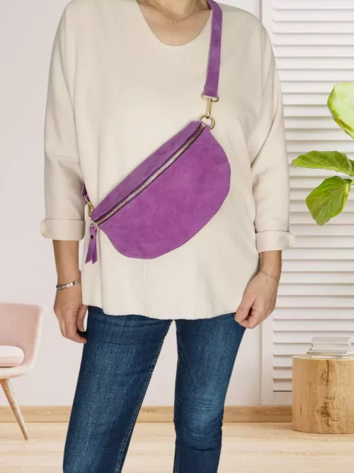 Sac banane The Genuine Leather violet femme vue devant