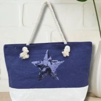 Sac fourre-tout étoile sequins bleu foncé femme vue devant