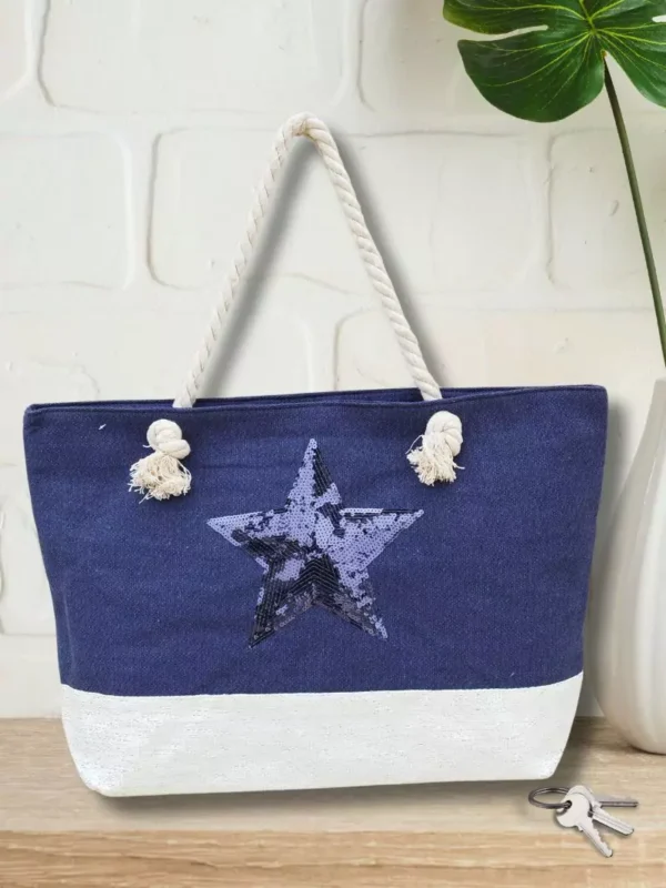 sac-fourre-tout-etoile-sequins-bleu-fonce-dv Sac fourre-tout étoile sequins bleu foncé femme vue devant
