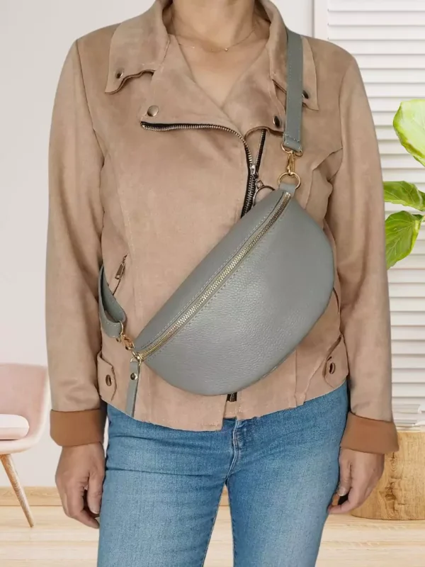 sac-banane-cuir-the-genuine-leather-gris-dv Sac banane cuir The Genuine Leather gris femme vue devant