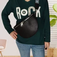 Sac banane sangle géométrique noirfemme vue devant