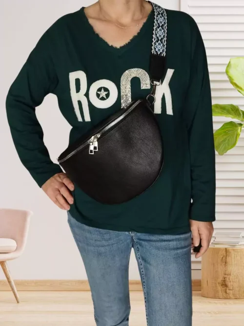 Sac banane sangle géométrique noirfemme vue devant