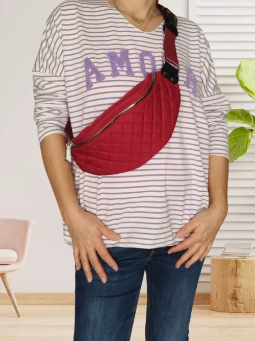 Sac banane matelassé rouge vue devant