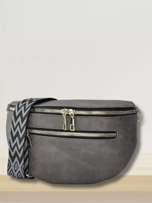 Sac banane aspect vieilli duo zip fris foncé