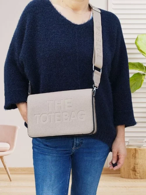 Sac à bandoulière avec rabat beige femme vue de face