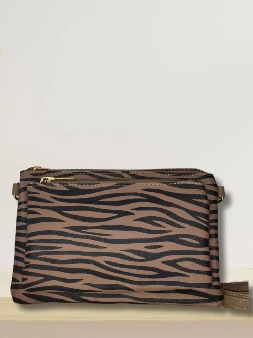 Sac à bandoulière zébré marron brun noir