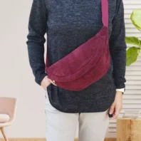 Sac banane en velours côtelé femme bordeaux vue devant