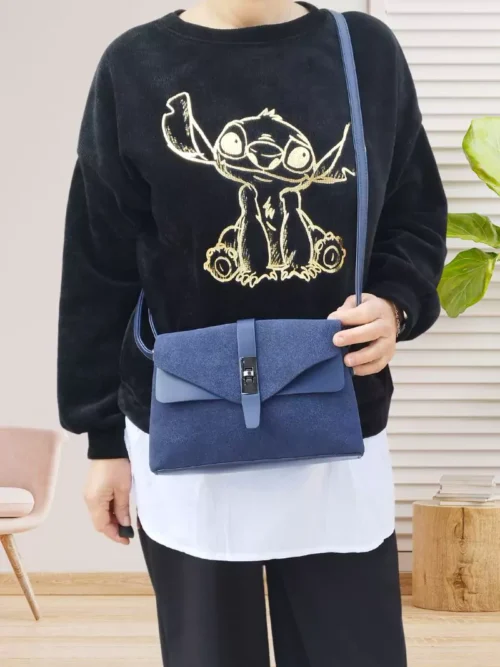 Sac bandoulière bi-matière bleu femme