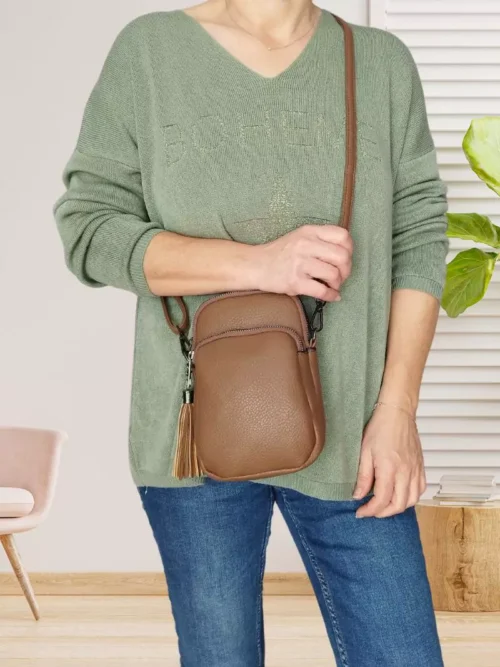 Sac bandoulière multipoches marron vue devant