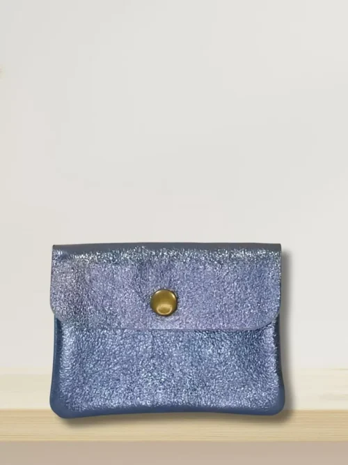 petit porte-monnaie 2 compartiments irisé bleu vue de face
