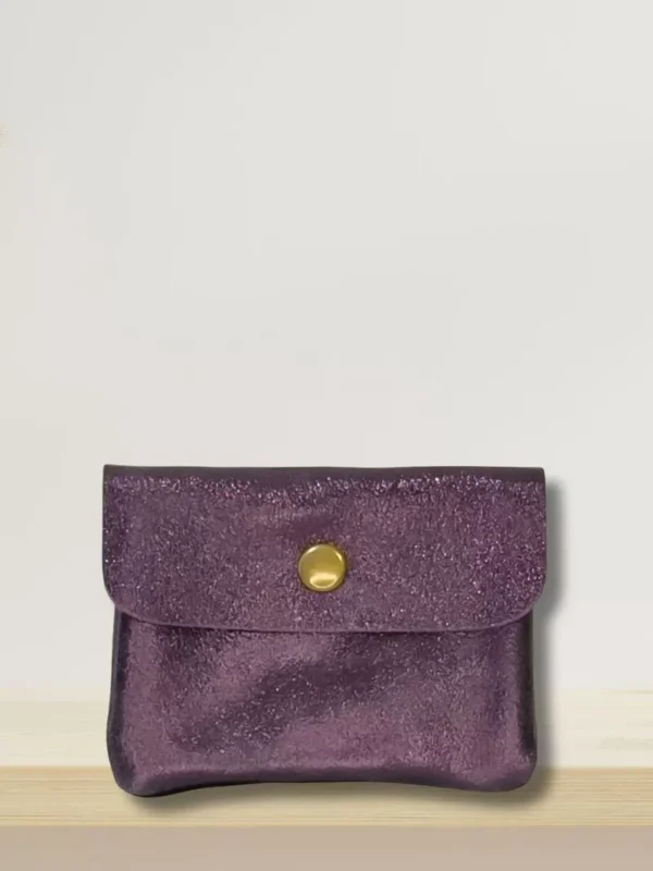 petit porte-monnaie 2 compartiments irisé violet vue de face