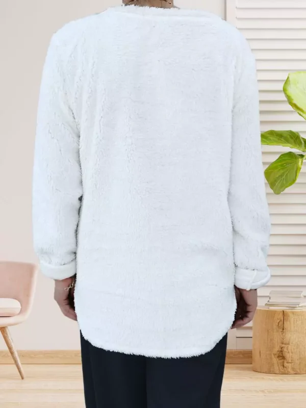 pull-maille-peluche-blanc-ds Pull en maille peluche, col rond, manches longues, collier offert, vue de dos, coloris : blanc