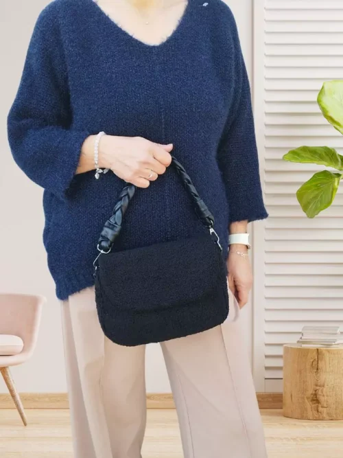 Sac à main bouclette à rabat noir femme vue