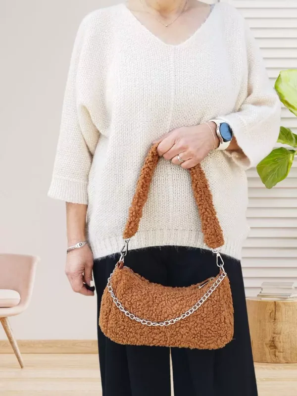 Sac à main bouclette marron femme vue devant