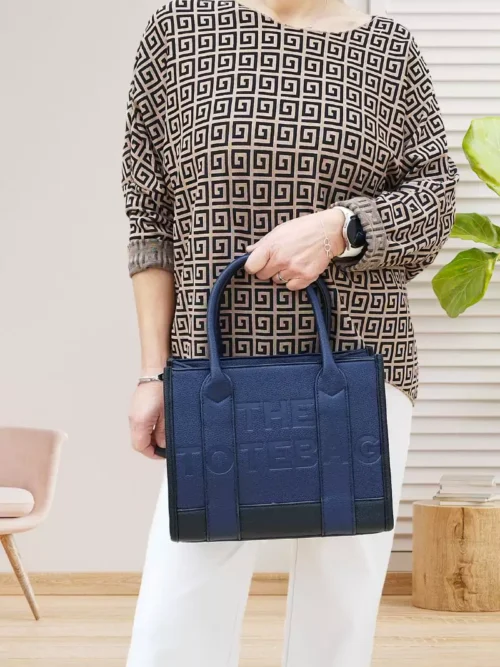 Sac à main style cabas bleu marine et noir femme