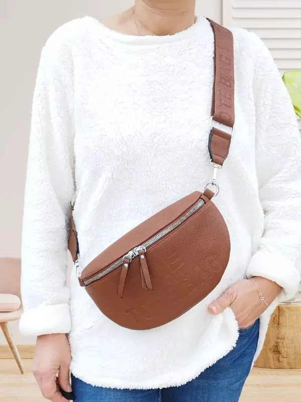 sac-banane-a-sangle-unie-marron-dv Sac banane à sangle unie marron femme vue devant
