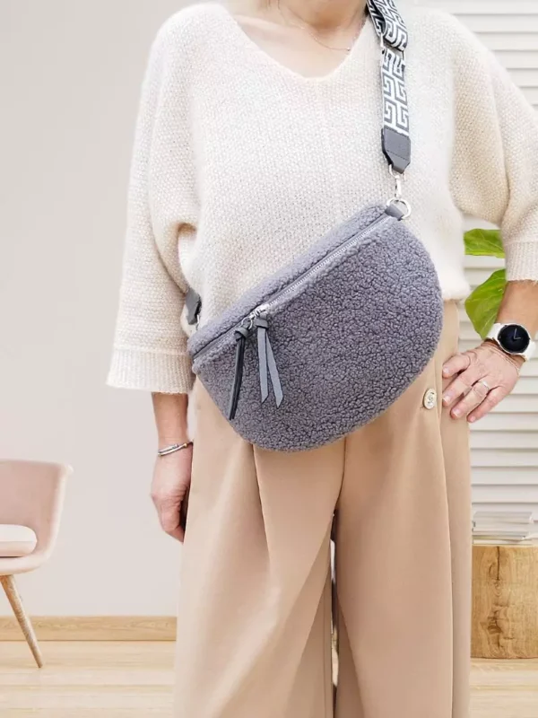 sac-banane-bouclette-gris-dv Sac banane bouclette gris femme vue devant