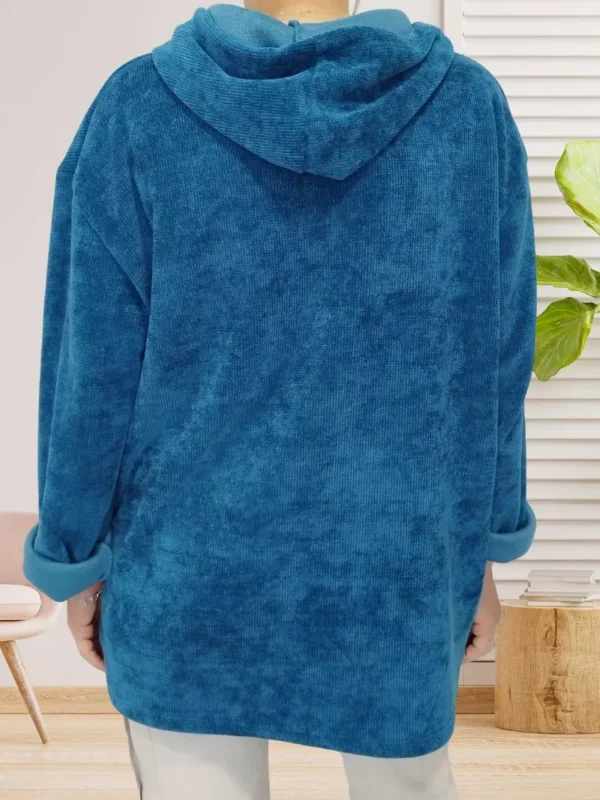pull-velours-cotele-a-capuche-bleu-ds Pull velours côtelé à capuche bleu pour femme vue de dos