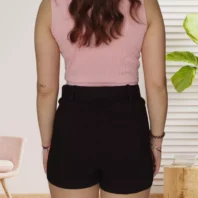 Top col à revers rose poudrée pour femme vue de dos
